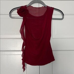 Elegant Red Sleeveless Top with Floral Detail